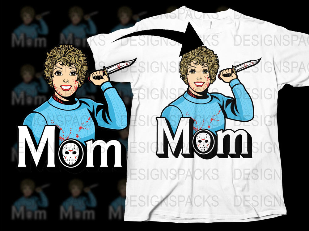 Horror Movie Mom T-Shirt, Retro Graphic Tee, Vintage Style Horror Fan, Bloody Knife Design, Unique Gift for Mom