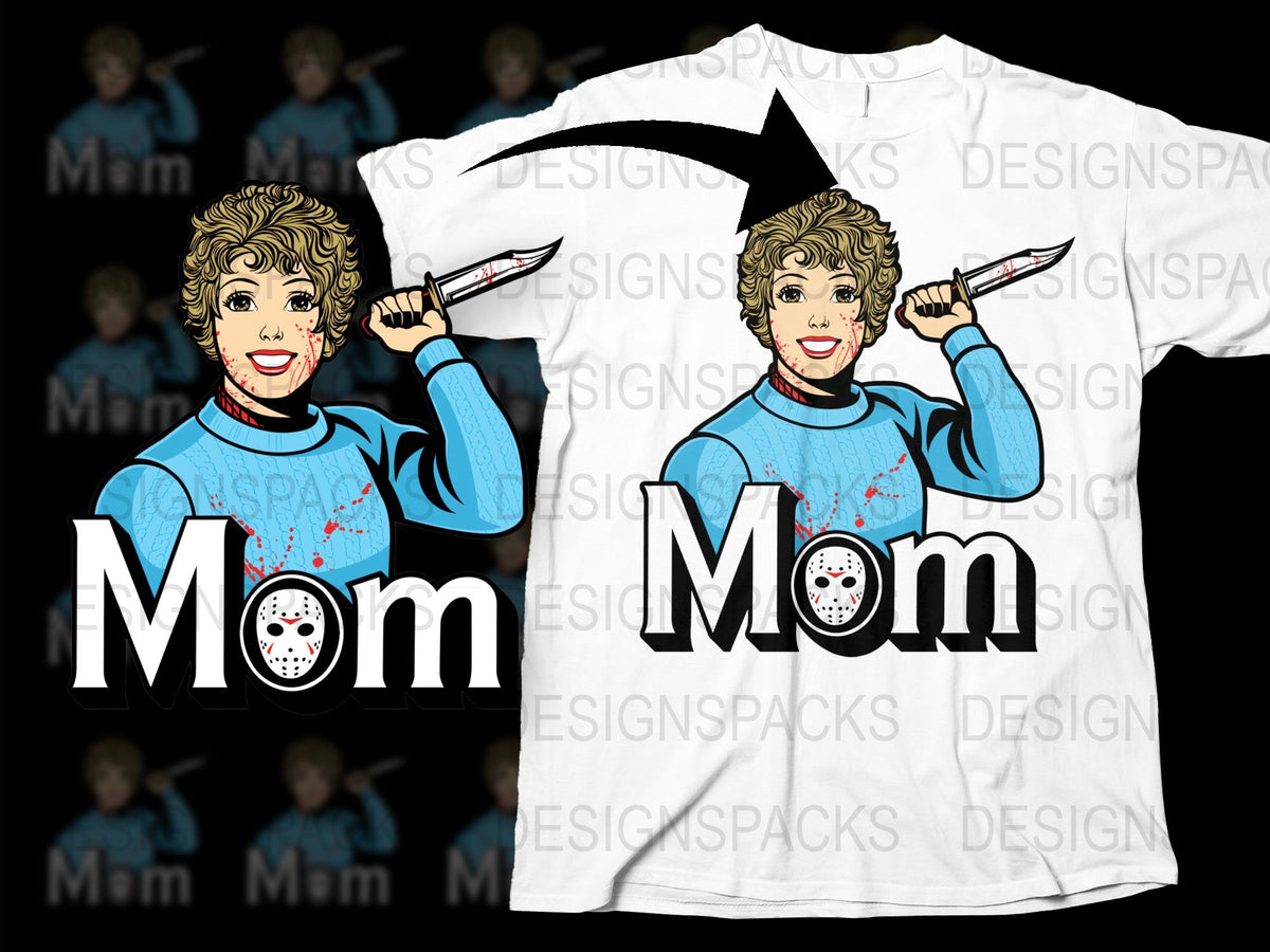 Horror Movie Mom T-Shirt, Retro Graphic Tee, Vintage Style Horror Fan, Bloody Knife Design, Unique Gift for Mom