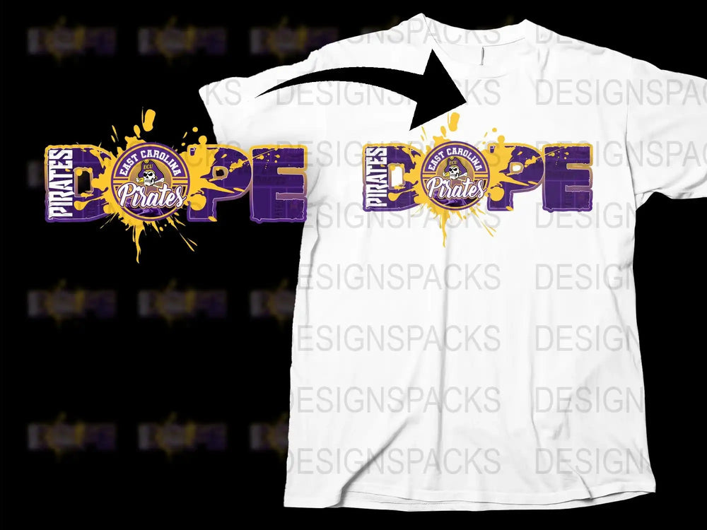 East Carolina Pirates Graphic T-Shirt Sports Fan Purple Yellow Team Apparel