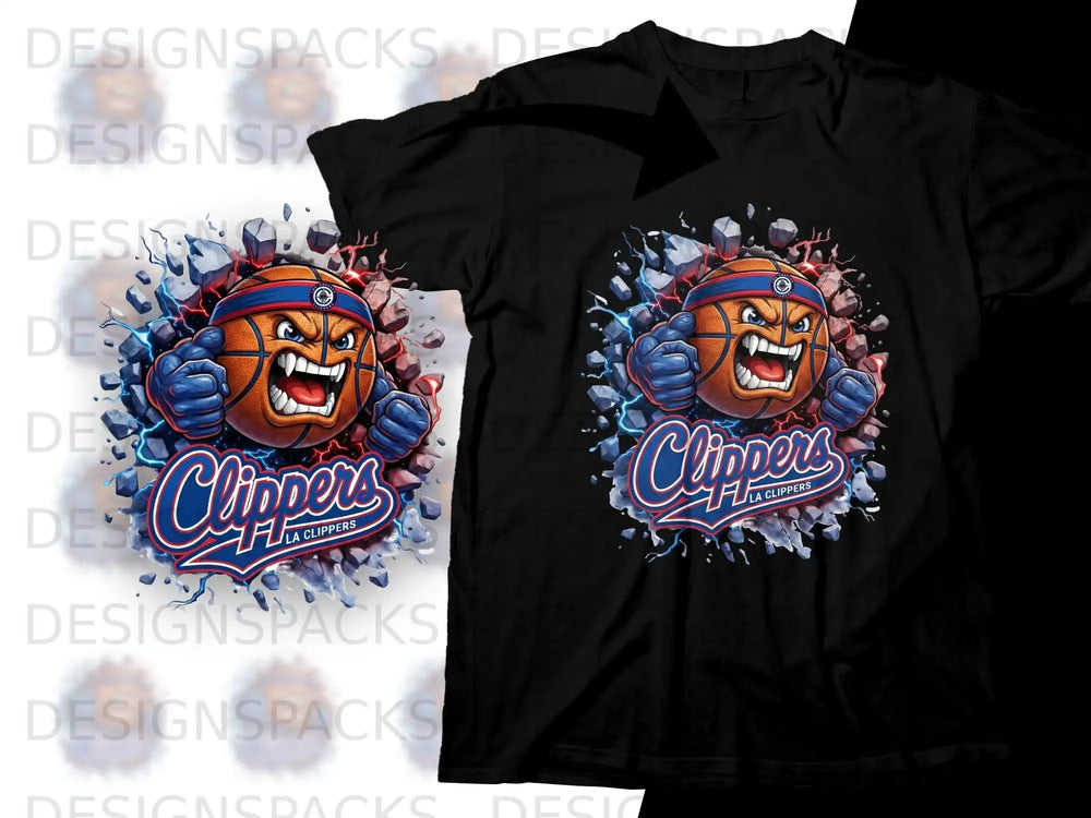Cartoon basketball mascot with "Clippers LA Clippers" text.