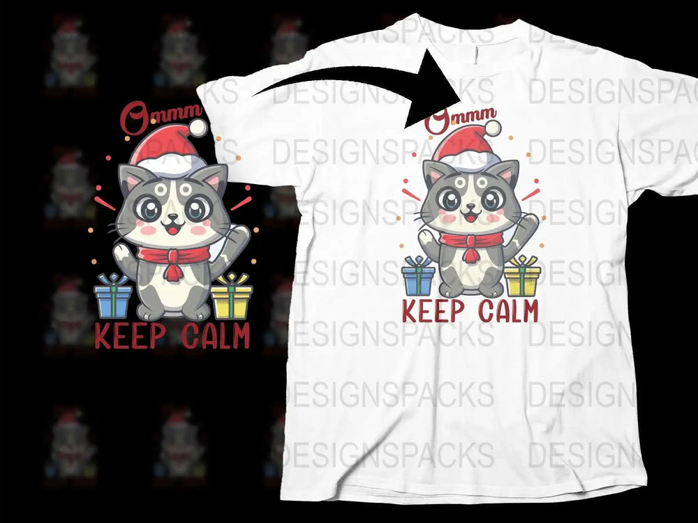 Keep Calm Christmas Raccoon T-Shirt, Cute Holiday Animal Graphic Tee, Festive White Unisex Top with Gifts