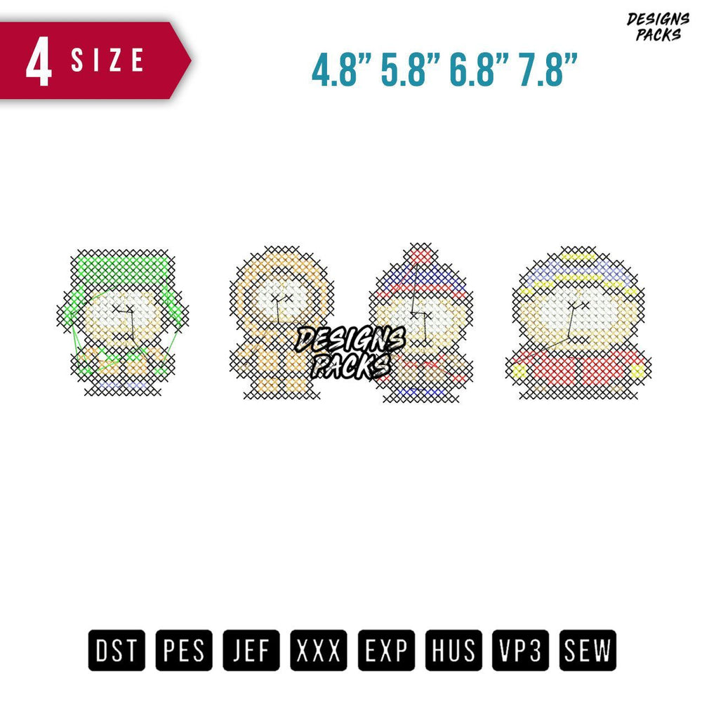 4 Char Cross Embroidery Design