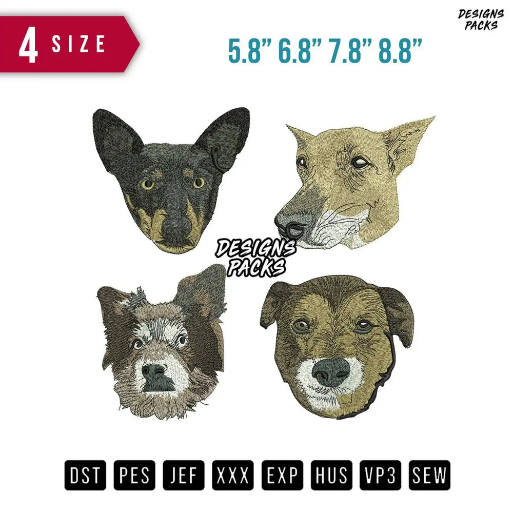 4 Dog Face Embroidery Design