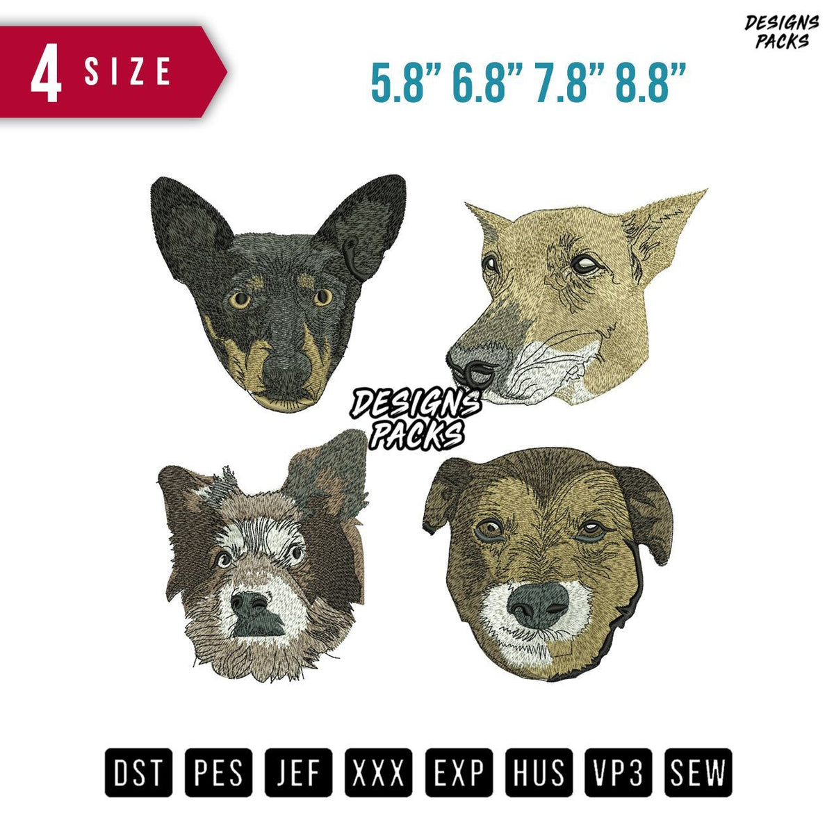 4 Dog Face Embroidery Design