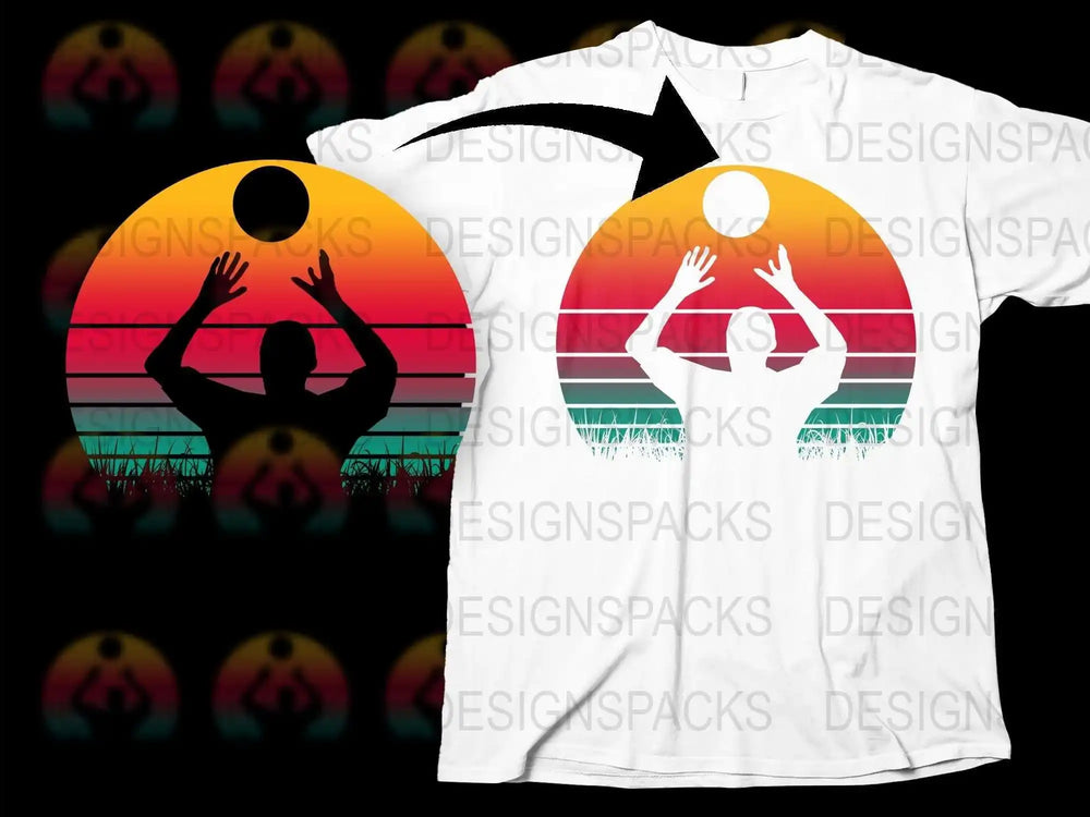 Retro Sunset Volleyball Silhouette T-Shirt, Vintage Graphic Tee, Summer Beach Apparel, Unisex Fashion