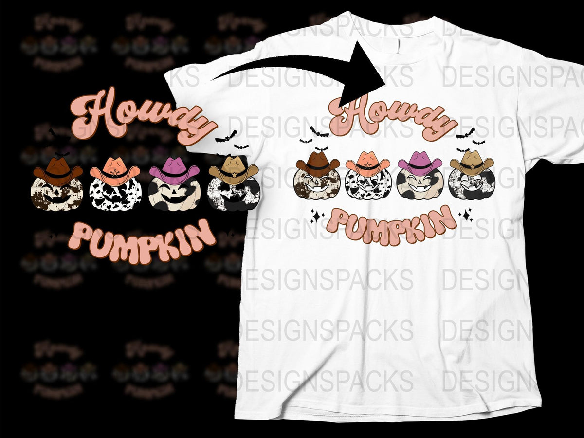 Howdy Pumpkin T-Shirt Cute Autumn Graphic Tee Halloween Western Style Cotton Shirt Casual Fall Apparel Unisex Fashion Top