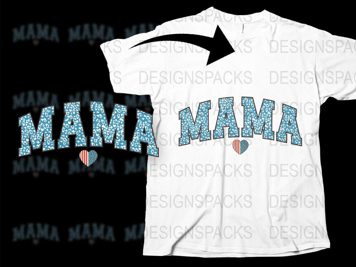 Mama Heart Print T-Shirt, Floral Pattern Mom Tee, Stylish Mother's Day Gift, Casual Wear Cotton Top