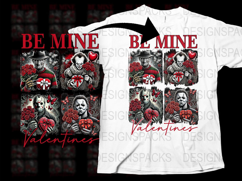 Be Mine Horror Clown Valentine's Day T-Shirt, Scary Movie Lover Gift, Gothic Red and Black Tee, Unique Horror Valentine Graphic Shirt