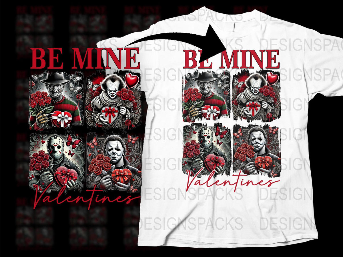 Be Mine Horror Clown Valentine's Day T-Shirt, Scary Movie Lover Gift, Gothic Red and Black Tee, Unique Horror Valentine Graphic Shirt