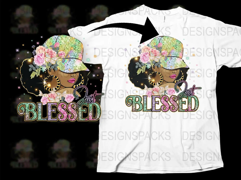 African American Woman T-Shirt, Floral Blessed Graphic Tee, Stylish Summer Casual Top