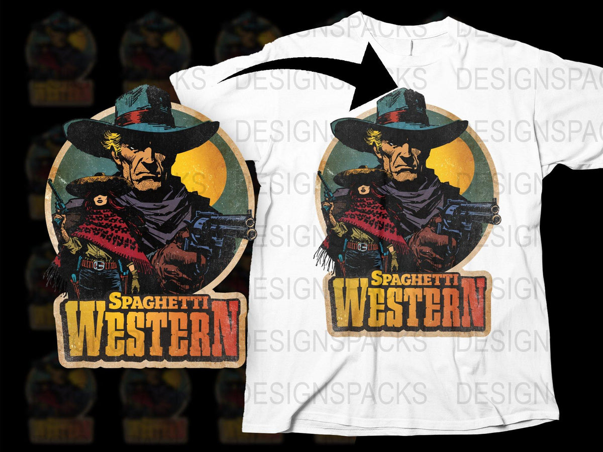 Spaghetti Western Cowboy Graphic T-Shirt, Vintage Style Western Movie Tee, Retro Cowboy Shirt, Cool Western Film Apparel