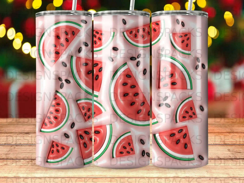 Watermelon slices on a pink background with a diagonal pattern.