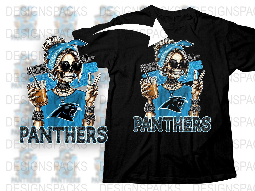 Cool Skull with Sunglasses Panthers Graphic T-Shirt, Blue Trendy Hipster Design, Unisex Apparel
