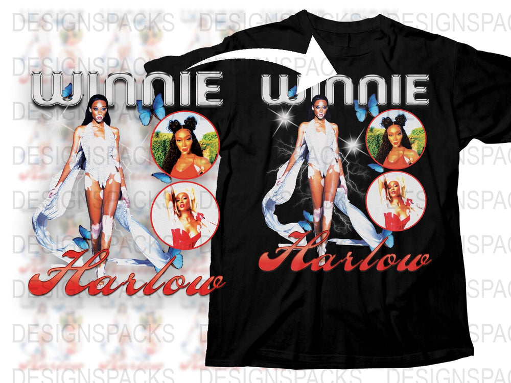 Winnie Harlow Graphic T-Shirt, Fashion Model Print Tee, Celebrity Inspired Black Shirt, Stylish Women's Top, Casual Wear