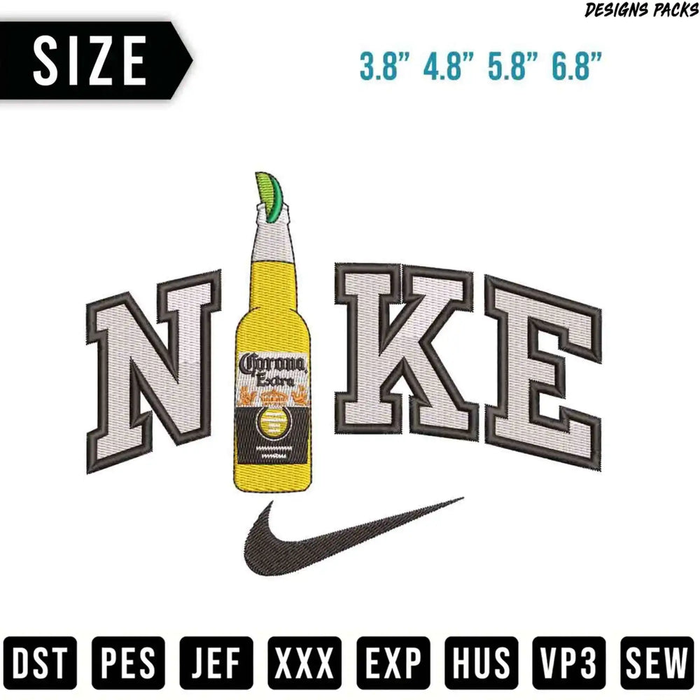 Nike logo with a Corona Extra beer bottle, available in multiple sizes.