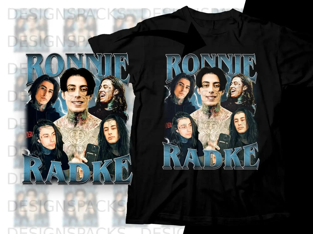 Black t-shirt featuring Ronnie Radke with a collage of his images.