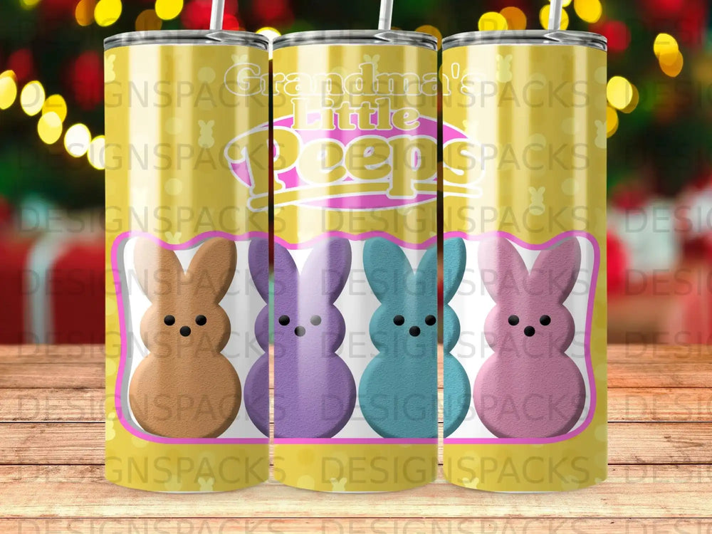 Grandma's Little Peeps personalized Easter tumbler with pastel bunnies.