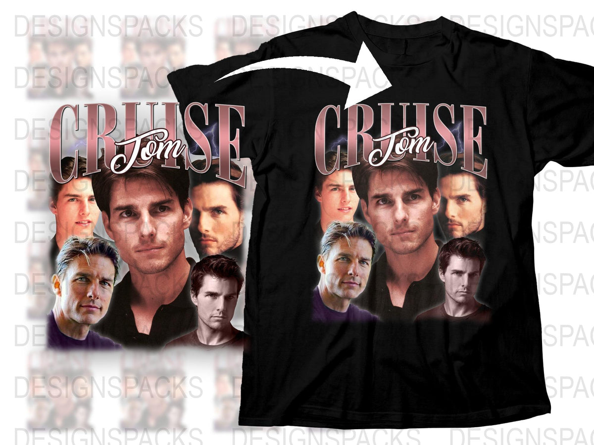 Tom Cruise Inspired Graphic T-Shirt, Vintage Style Movie Star Tee, Unisex Black Shirt with Celebrity Faces Design