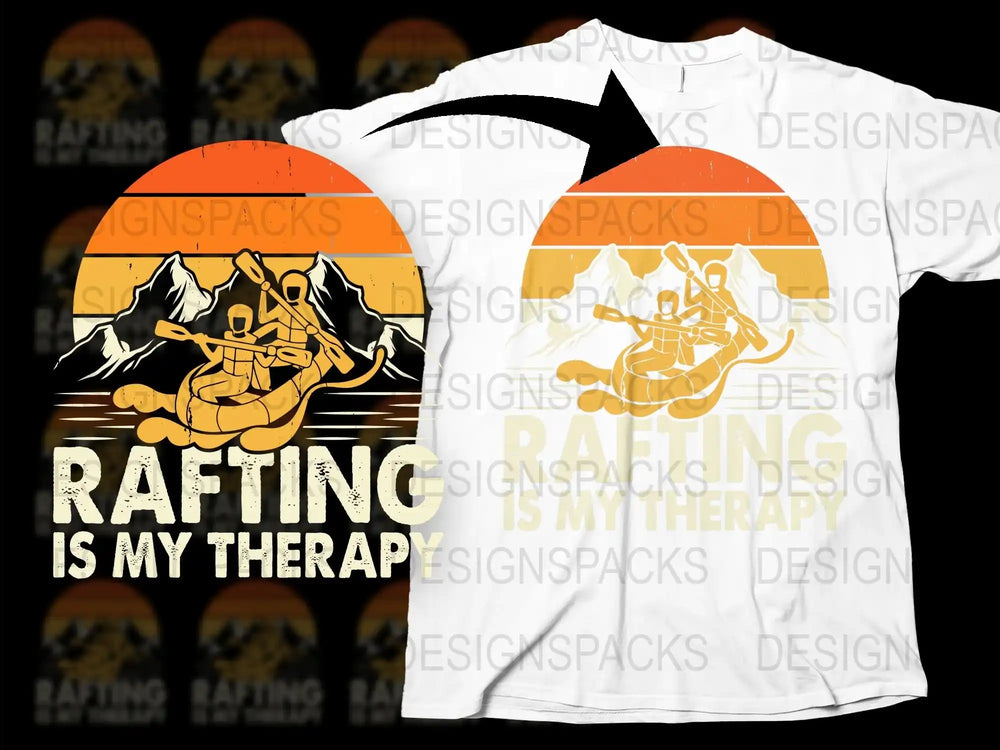 Rafting Is My Therapy White T-Shirt, Adventure Graphic Tee, Outdoor Sports Enthusiast Gift, Sunset Design