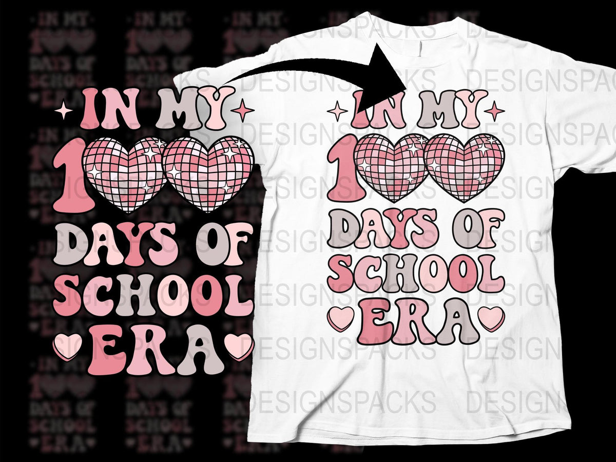 100 Days of School T-Shirt, Kids White Tee, Celebration School Era Shirt, Cute Student Gift, Heart Design Top, Educational Clothing