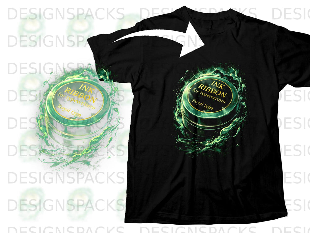 Black t-shirt with a graphic of a royal type ink ribbon for typewriters.