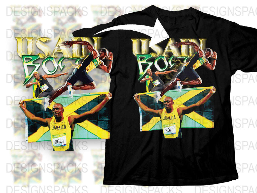 Usain Bolt Jamaica Track Legend Graphic T-Shirt, Olympic Runner Men's Tee, Athletic Sports Shirt, Unique Gift for Fans
