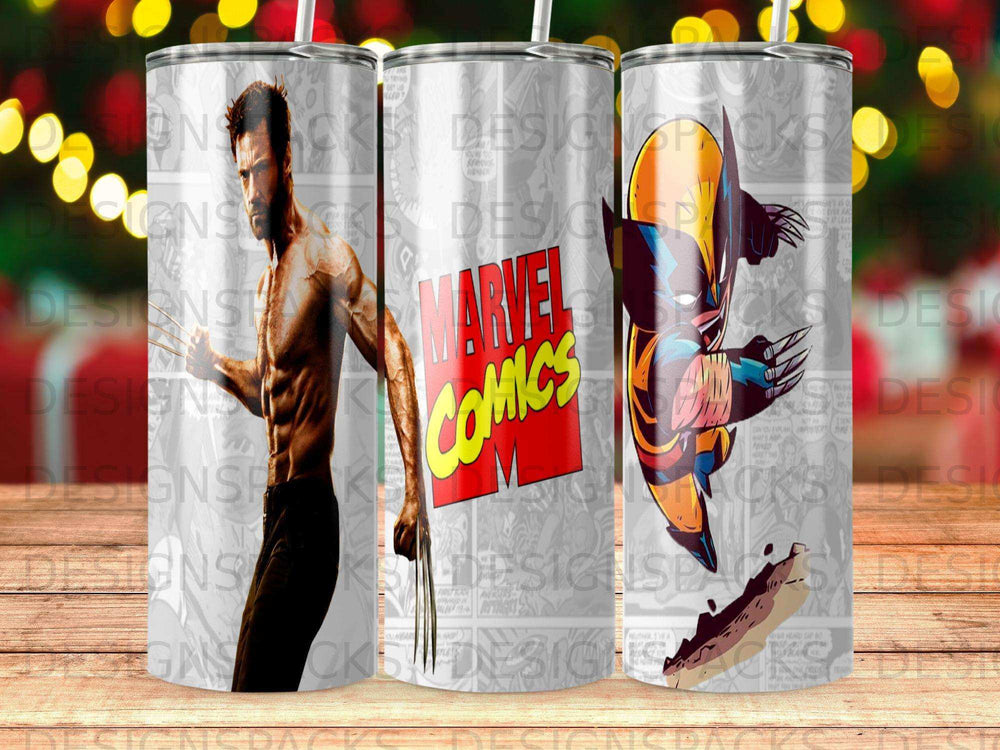 Wolverine and Captain America from Marvel Comics on a tumbler.
