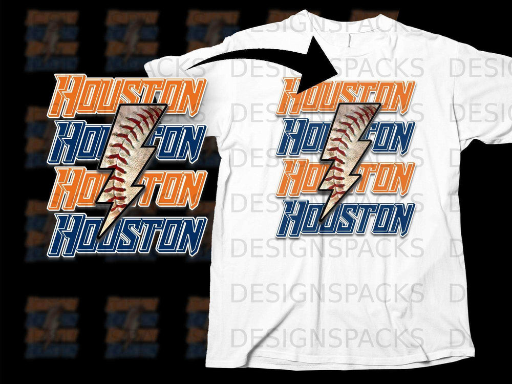 Houston Baseball Lightning Design T-Shirt