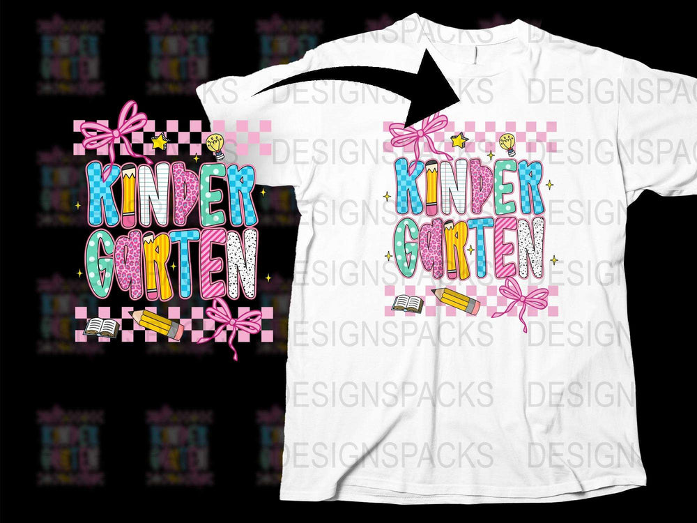 Kindergarten T-Shirt, Colorful School Supplies and Stars Design, Gift for Kids, Back to School Tee