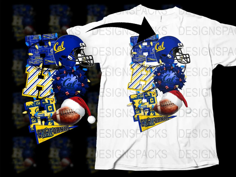 California Football Helmet Graphic T-Shirt, Collegiate Sports Fan Apparel, Vibrant Blue and Gold Design