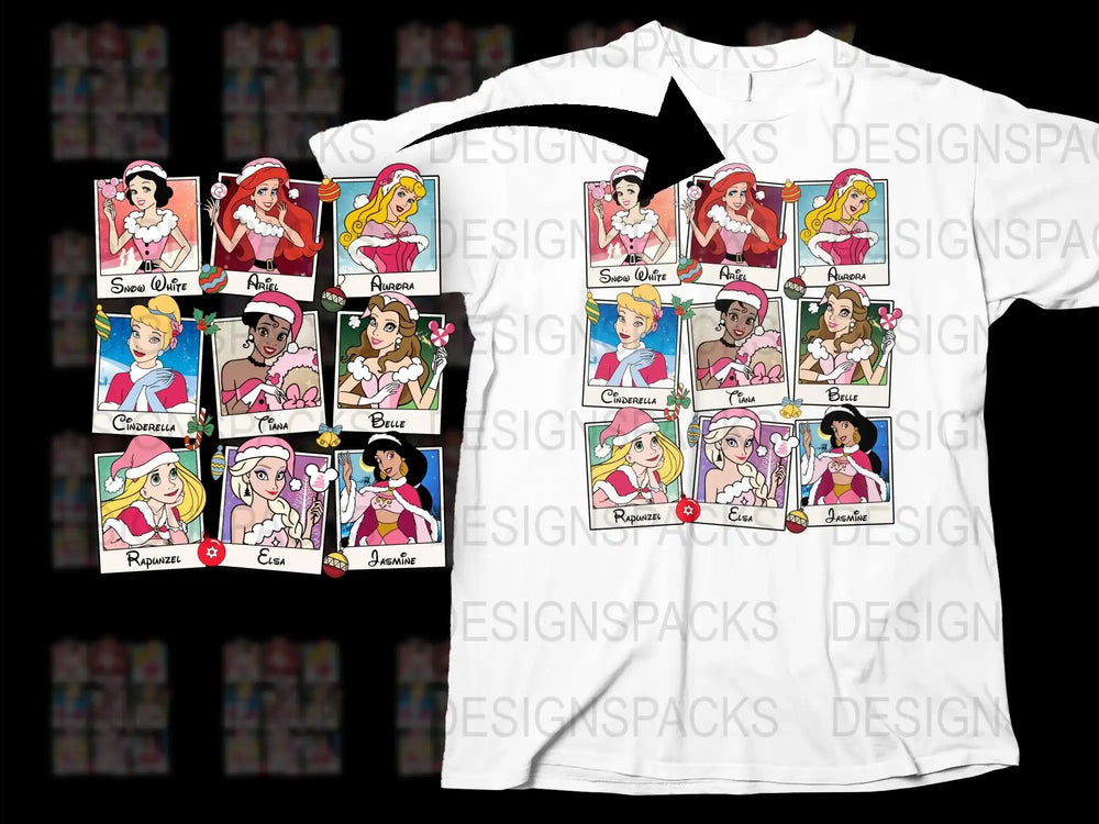 Women's Graphic T-Shirt with Cartoon Princesses Print, Colorful Feminist Icons Tee