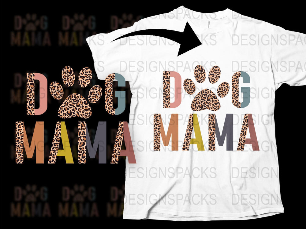 Dog Mama T-Shirt, Leopard Print Paw Design, Trendy Pet Owner Gift, Casual Women's Fashion Tee