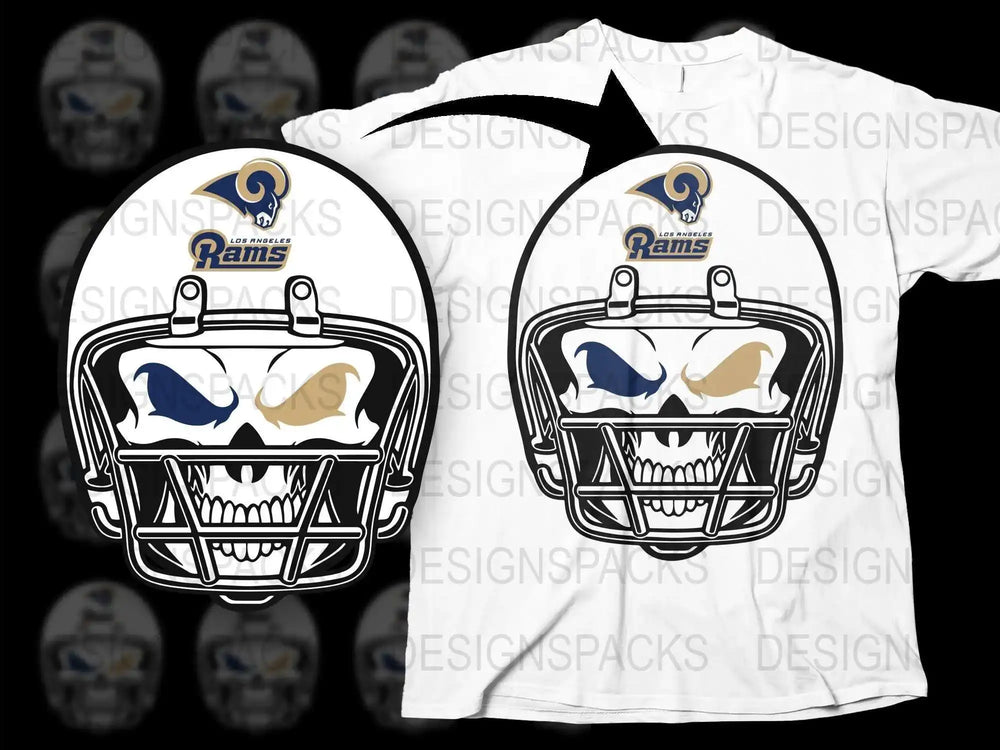 Los Angeles Rams Helmet Graphic T-Shirt, Sports Fan Apparel, Football Team Tee, Casual Wear, White Shirt, Bold Design