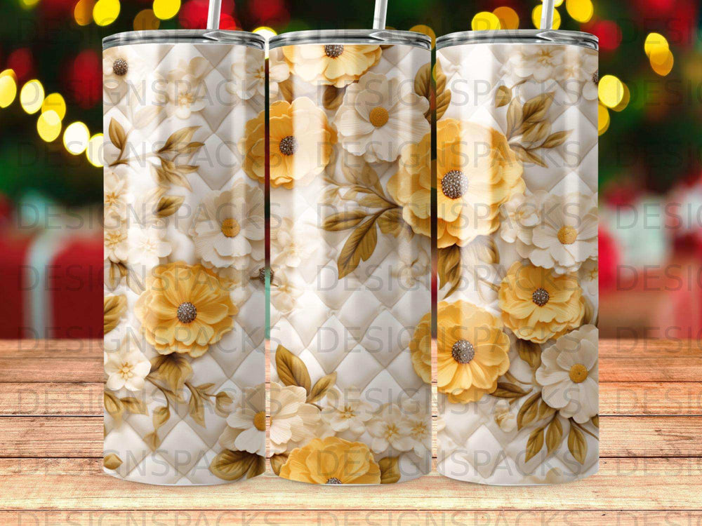 Floral pattern on a tall, tapered tumbler with a subtle watermark overlay.