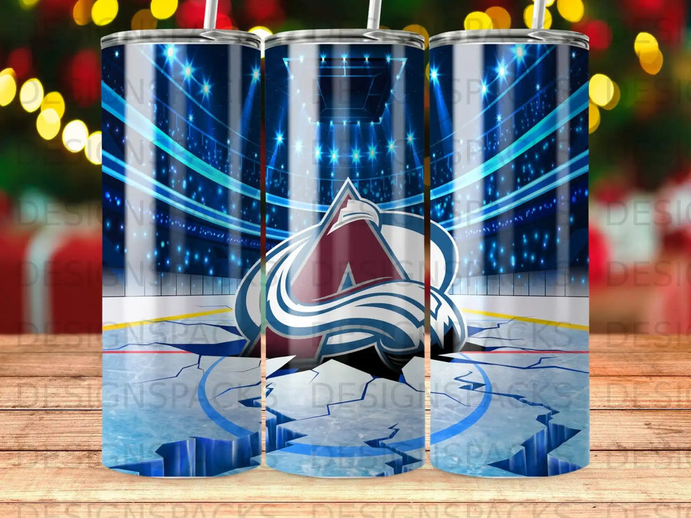 Colorado Avalanche hockey team logo breaking through an ice rink.