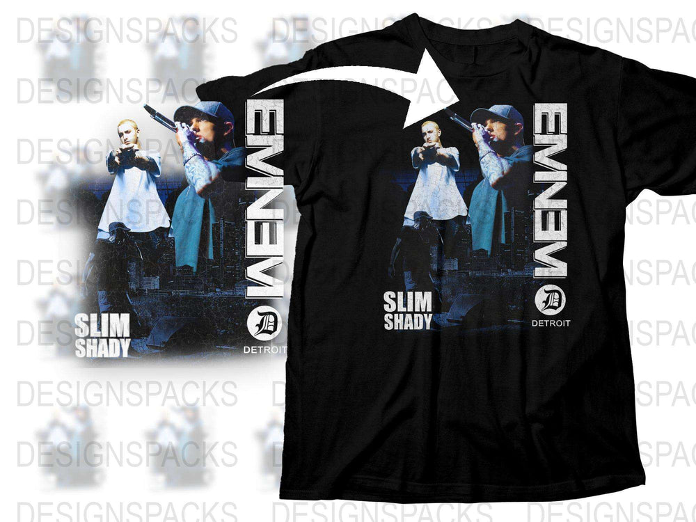Eminem Slim Shady Detroit T-Shirt, Vintage Inspired Rap Tee, 90s Hip-Hop Fashion, Artist Merchandise, Unisex Black Shirt