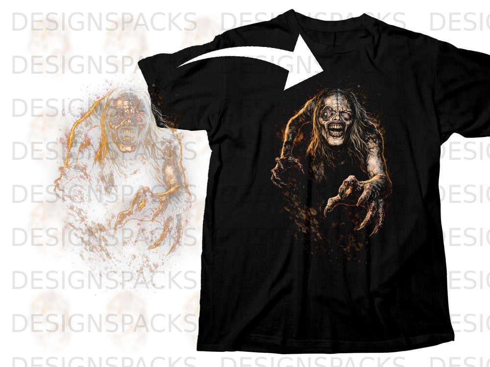 Black t-shirt featuring a detailed graphic of a menacing zombie reaching forward.