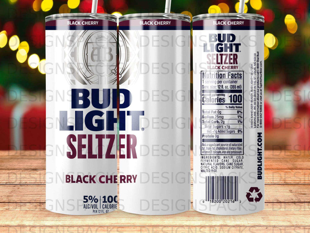 Bud Light Seltzer Black Cherry 5% ABV 12 fl oz can with nutrition facts.