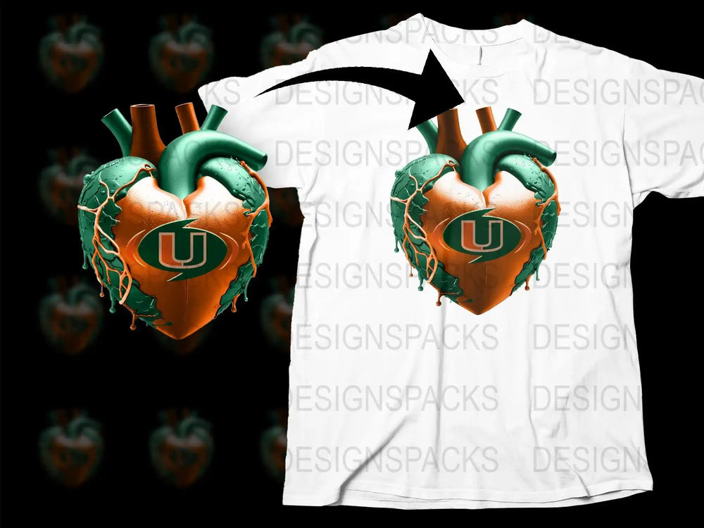 Unique Heart Design T-Shirt, Green and Orange Anatomical Heart, Unisex Graphic Tee, Stylish Casual Wear