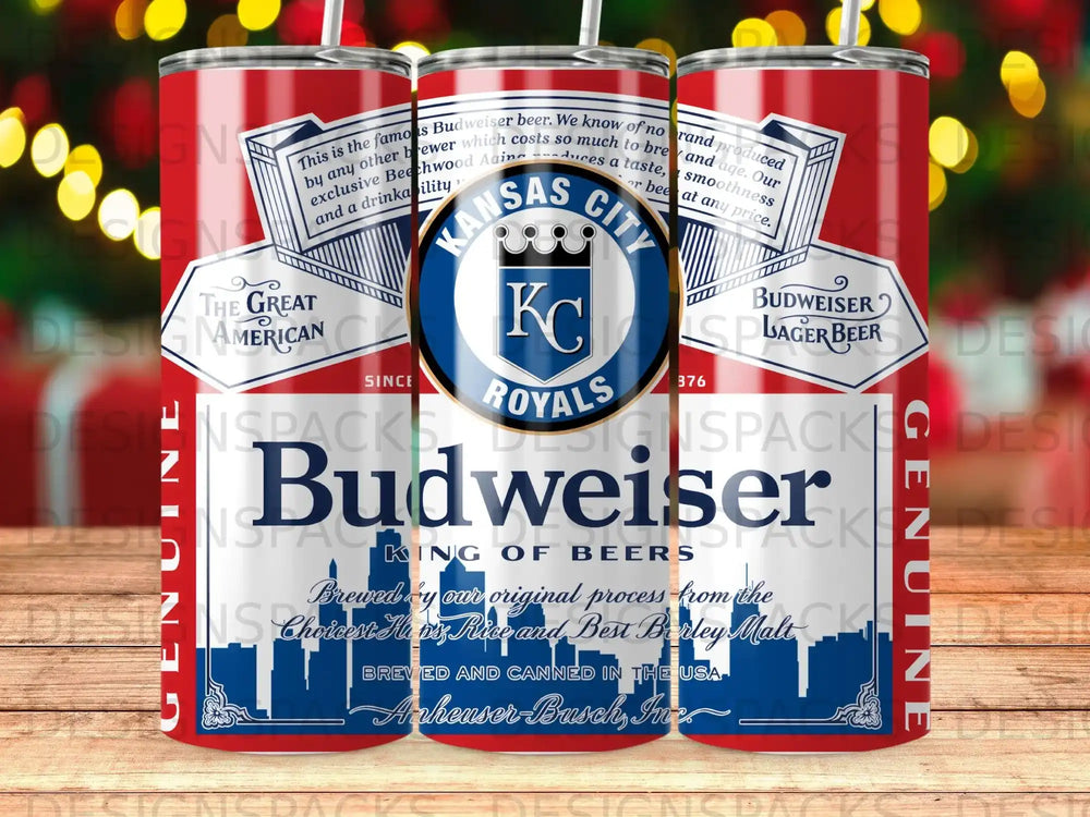 Budweiser beer can with Kansas City Royals logo and text.