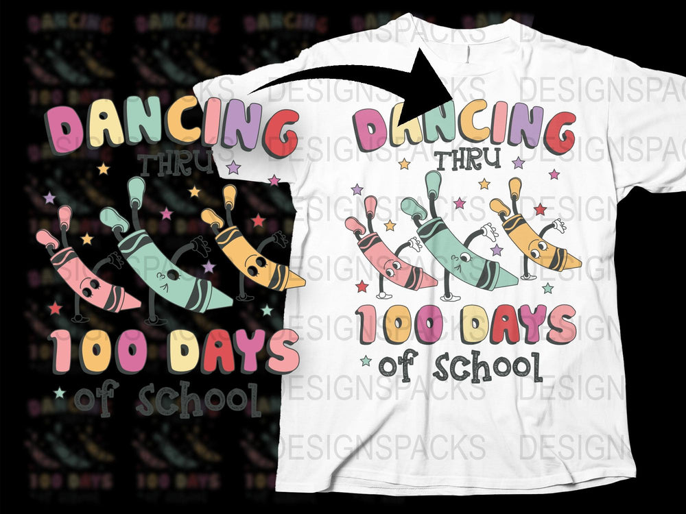 Dancing Thru 100 Days of School T-Shirt, Colorful Bee and Flower Design, Teacher Shirt