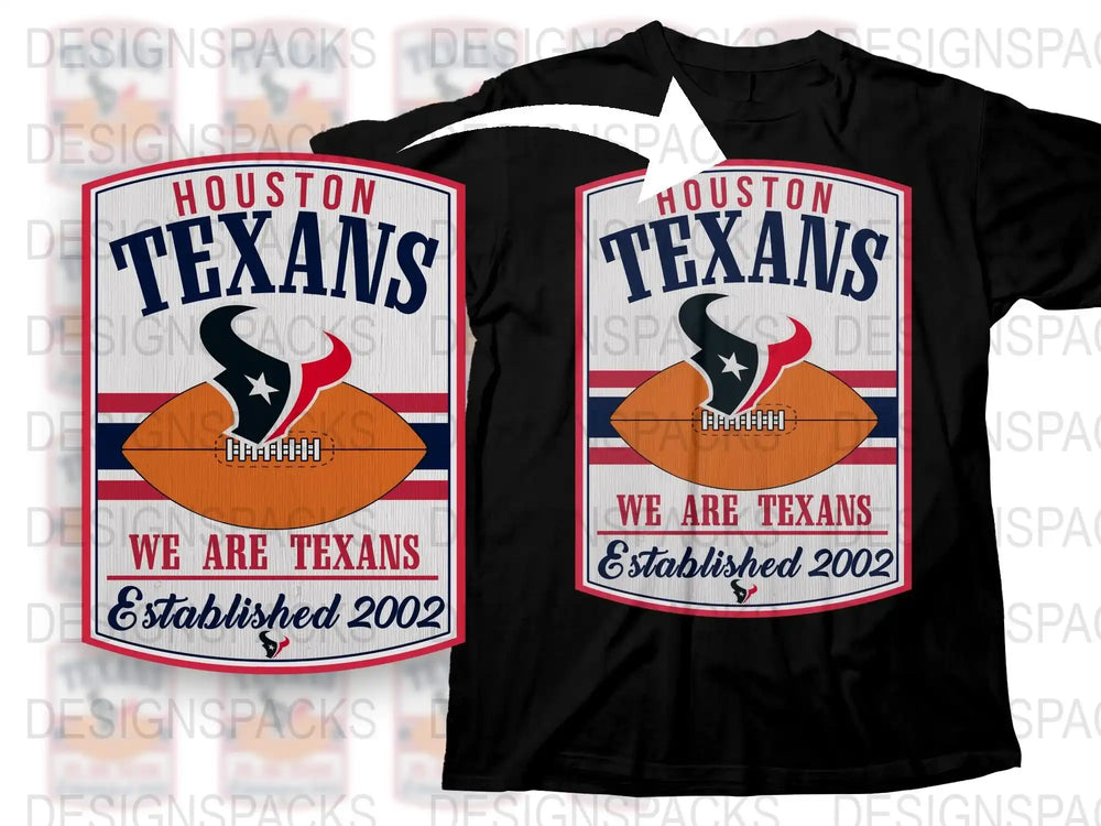 Houston Texans T-Shirt, We Are Texans Logo, Football Fan Apparel, Established 2002, Men's Black Tee