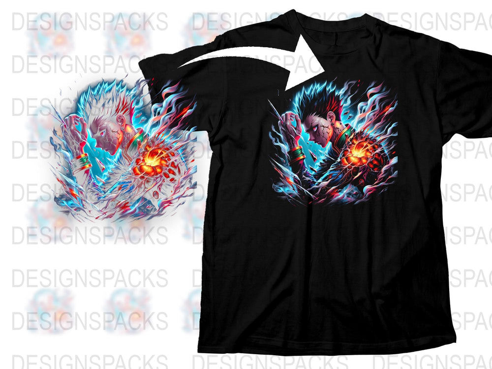 Men's Graphic T-Shirt, Cool Anime Design, Vibrant Colors, Flame Art, Casual Streetwear, Unique Gift Idea, Trendy Tops