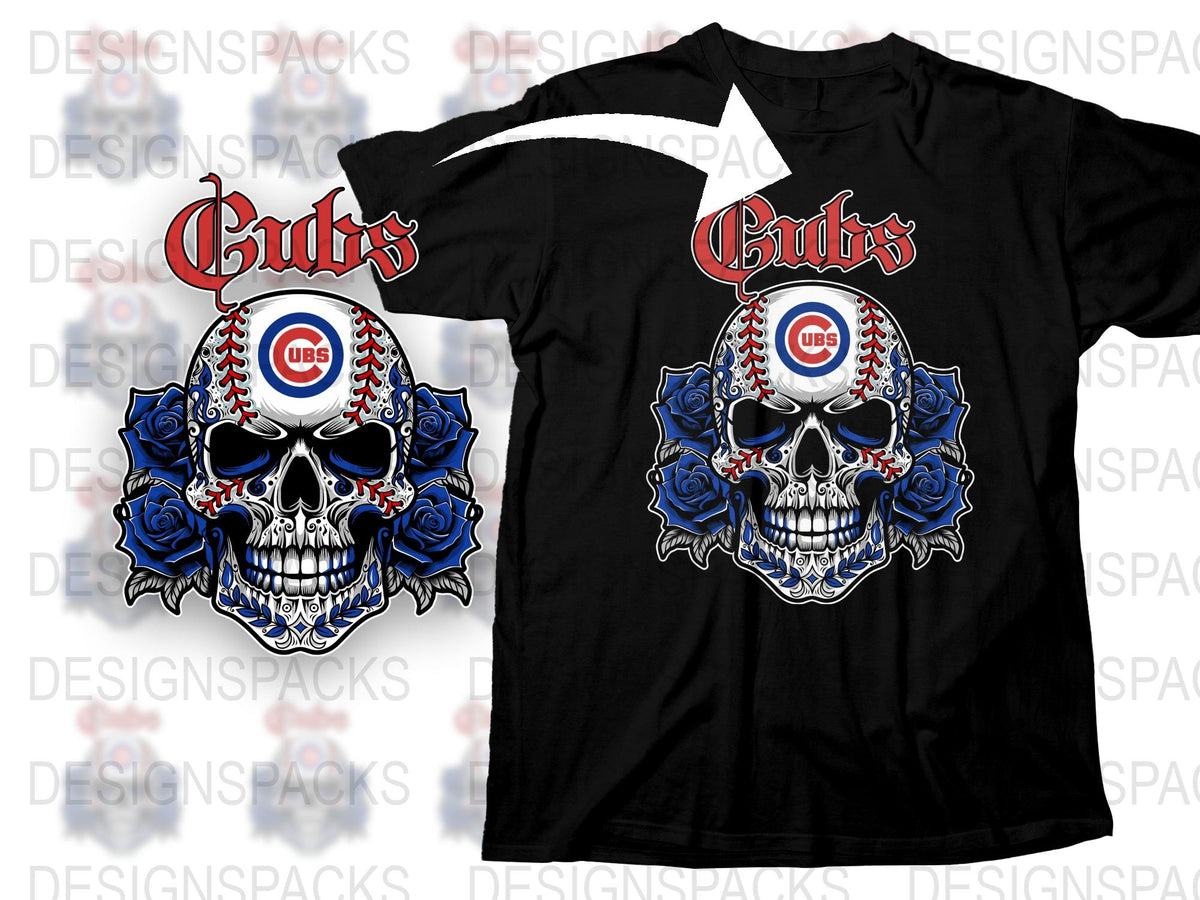 Chicago Cubs Skull Design T-Shirt, Sports Fan Gothic Apparel, Baseball Team Graphic Tee