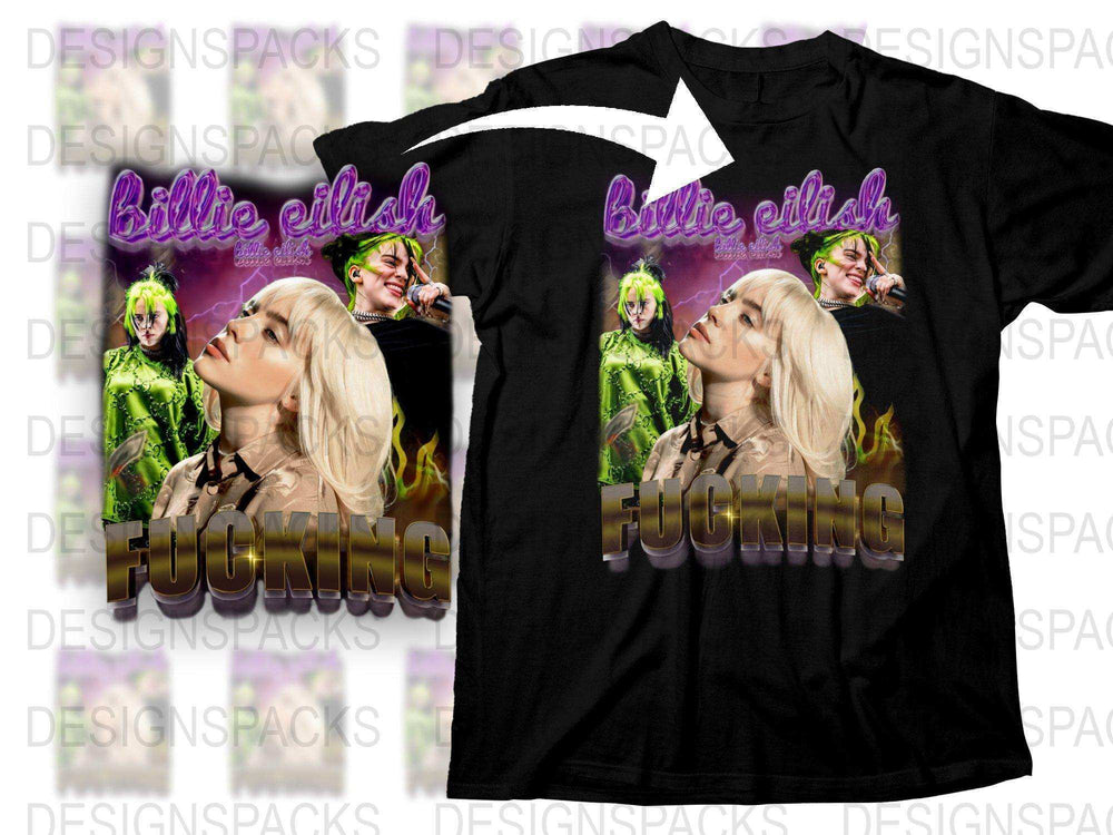 Billie Eilish Graphic Tee Pop Music Fan T-Shirt Unique Celebrity Print Shirt Vibrant Colorful Top Unisex Fashion Merchandise