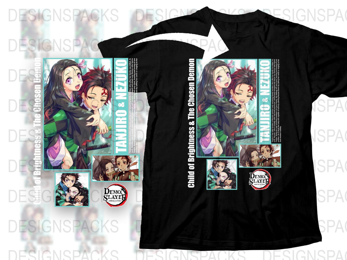 Demon Slayer T-Shirt and Sticker Set, Tanjiro and Nezuko Graphic Tee, Anime Fan Gift Ideas