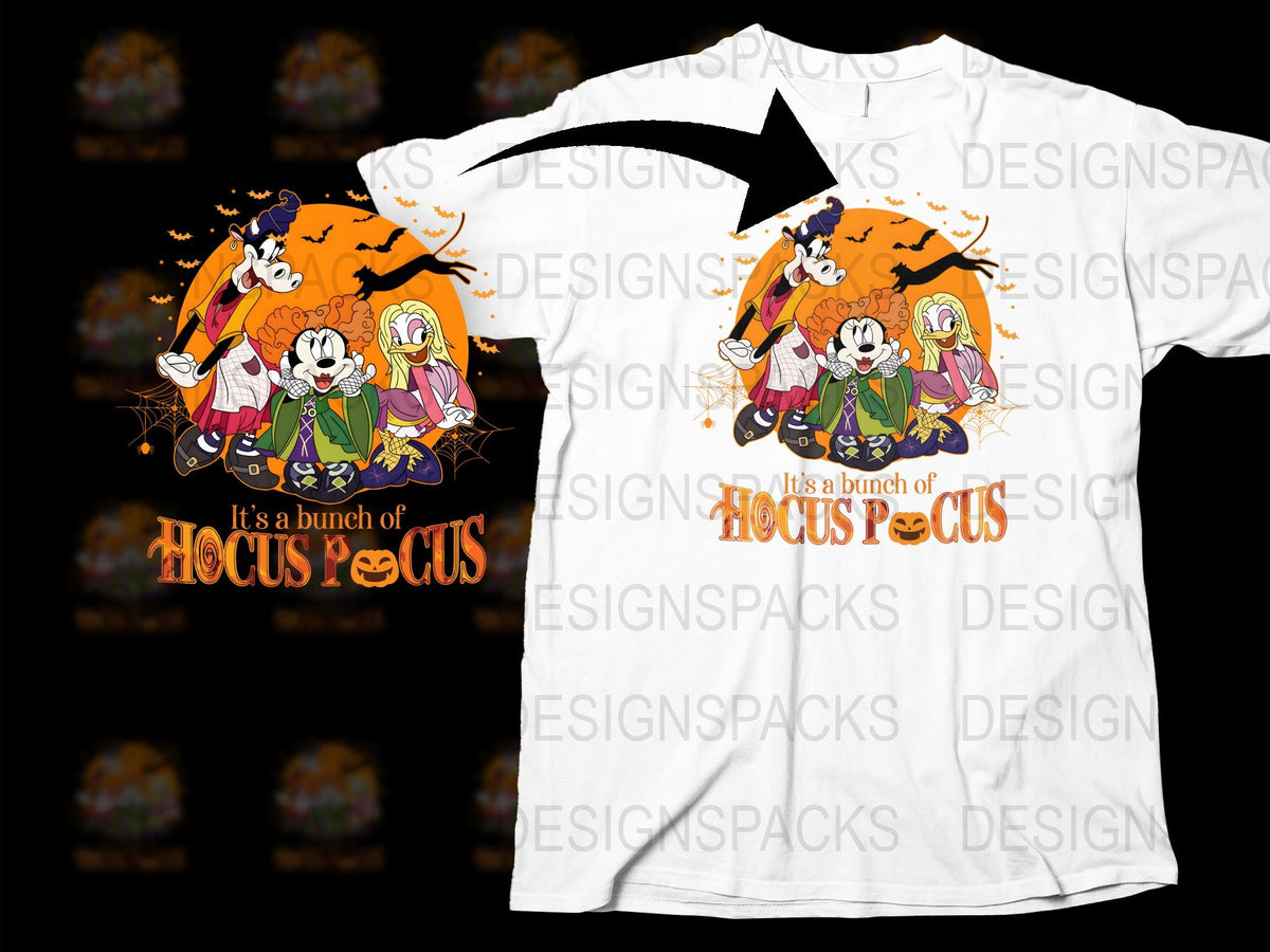 Hocus Pocus Halloween T-Shirt, Witch Cartoon Graphic Tee, Unisex Fall Season Apparel, Family Friendly October Fashion