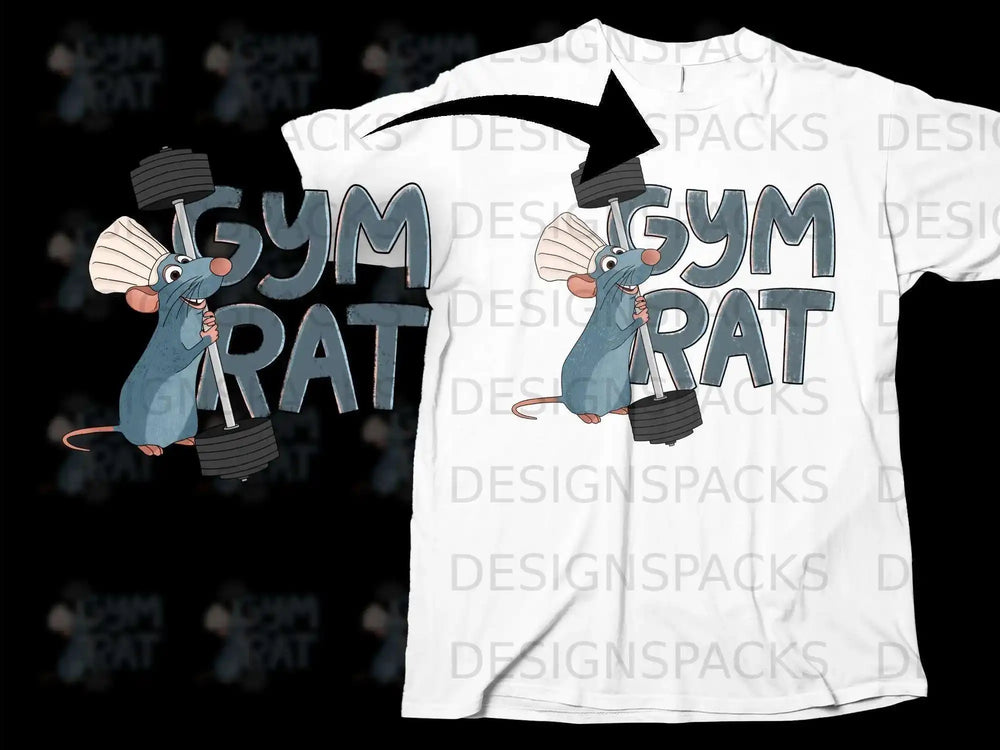 Funny Gym Rat Cartoon Lifting Weights T-shirt
