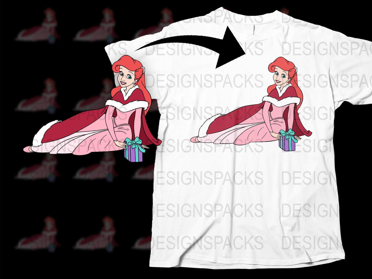 Princess Ariel Graphic T-Shirt, Little Mermaid Cartoon Character, Kids and Adults White Tee