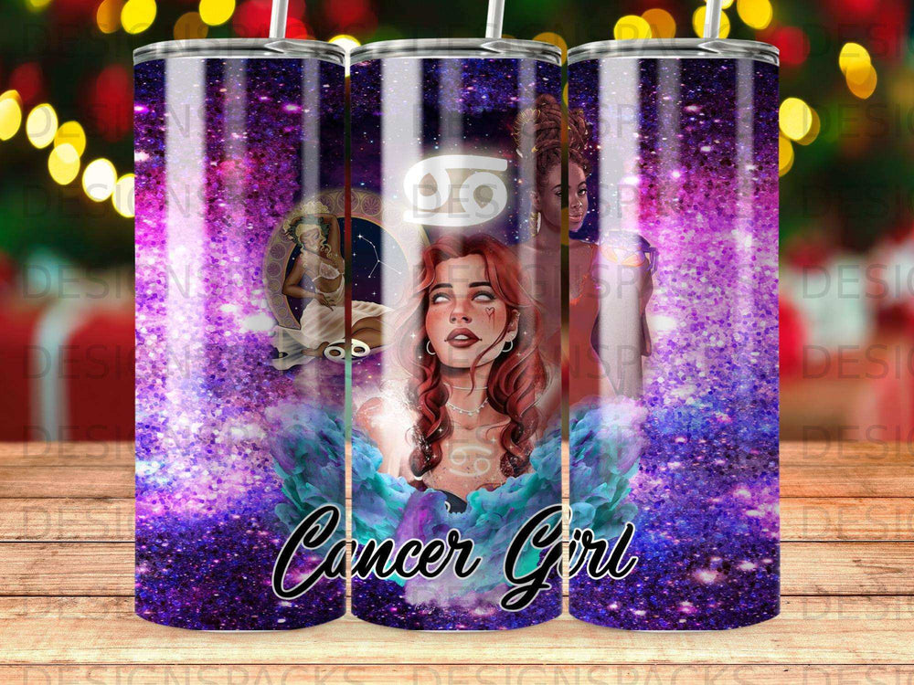 Astrology Cancer Girl design with glitter, zodiac symbol, and woman.
